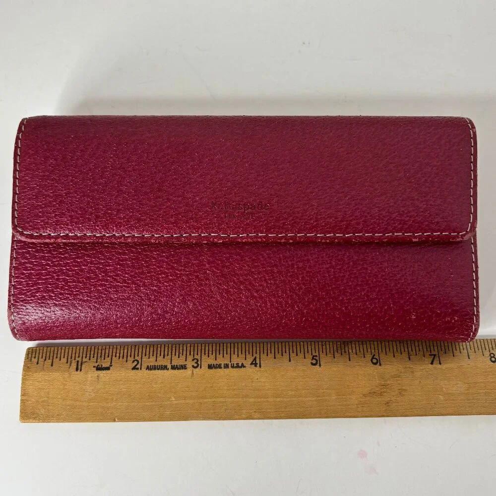 Kate Spade New York Vintage Trifold Large Red Leather Wallet with Checkbook